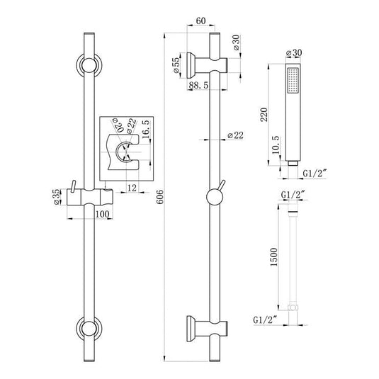 Ruby Slider Rail & Kit - Brushed Brass - RUBY106555 - Bathroom Shack