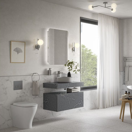 Ruby Smokey 600mm Wall Hung Grey Marble Basin Shelf & Brushed Bronze Bottle Trap - RUBY108908 - Bathroom Shack