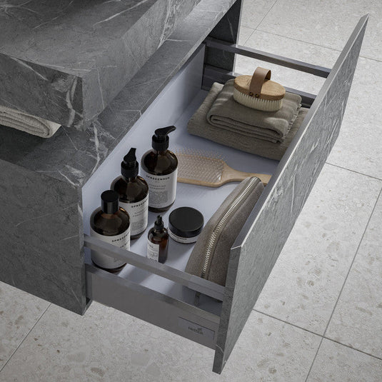 Ruby Smokey 600mm Wall Hung Storage Drawer - Grey Marble - RUBY106951 - Bathroom Shack