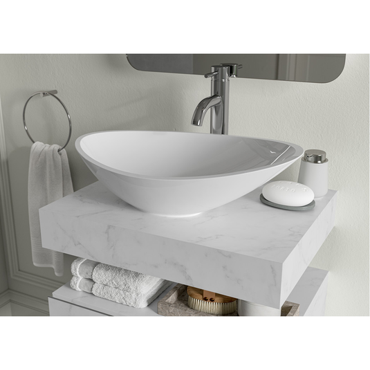 Ruby Smokey 600mm Wall Hung White Marble Basin Shelf & Brushed Brass Bottle Trap - RUBY106959 - Bathroom Shack