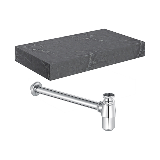 Ruby Smokey 800mm Wall Hung Grey Marble Basin Shelf & Chrome Bottle Trap - RUBY106947 - Bathroom Shack