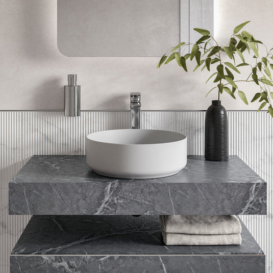 Ruby Smokey 800mm Wall Hung Grey Marble Basin Shelf & Chrome Bottle Trap - RUBY106947 - Bathroom Shack