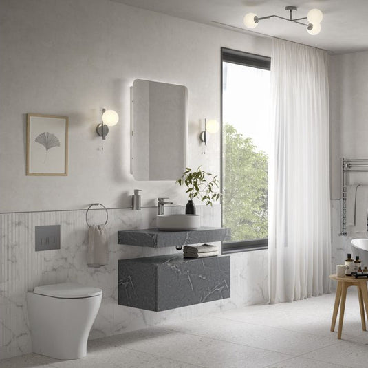 Ruby Smokey 800mm Wall Hung Grey Marble Basin Shelf & Chrome Bottle Trap - RUBY106947 - Bathroom Shack