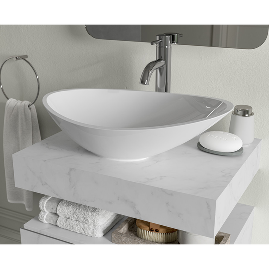 Ruby Smokey 600mm Wall Hung White Marble Basin Shelf & Brushed Bronze Bottle Trap - RUBY108910 - Bathroom Shack