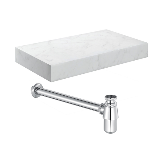 Ruby Smokey 800mm Wall Hung White Marble Basin Shelf & Chrome Bottle Trap - RUBY106961 - Bathroom Shack