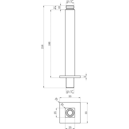 Ruby Square Ceiling Arm 180mm - Chrome - RUBY105592 - Bathroom Shack