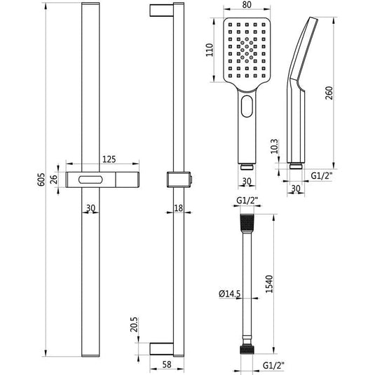 Ruby Square Push Button Shower Kit - Chrome - RUBY105854 - Bathroom Shack
