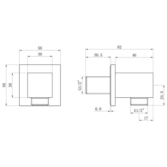 Ruby Square Wall Outlet Elbow - Chrome - RUBY105593 - Bathroom Shack