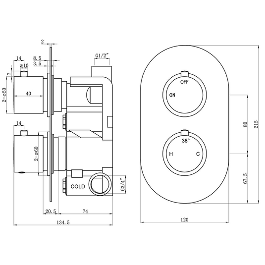 Ruby Teddy Thermostatic Single Outlet Twin Shower Valve - Chrome - RUBY105836 - Bathroom Shack