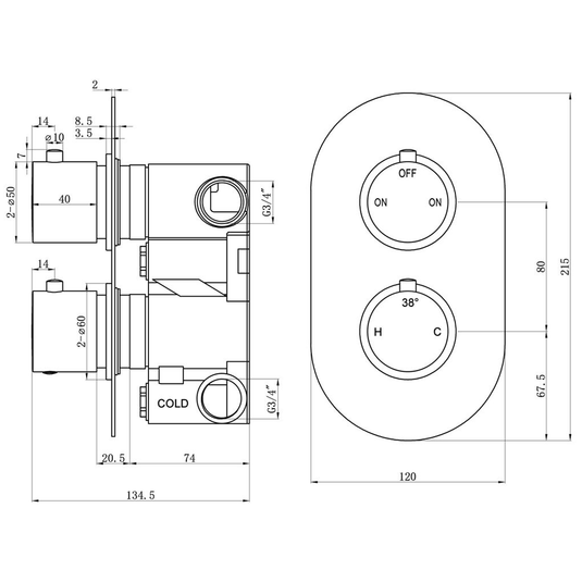 Ruby Teddy Thermostatic Two Outlet Twin Shower Valve - Chrome - RUBY105837 - Bathroom Shack