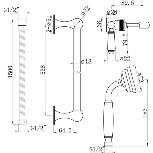 Ruby Traditional Slide Rail - Chrome - RUBY105594 - Bathroom Shack
