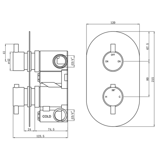Ruby Two Outlet Shower Valve - Brushed Brass - RUBY106552 - Bathroom Shack