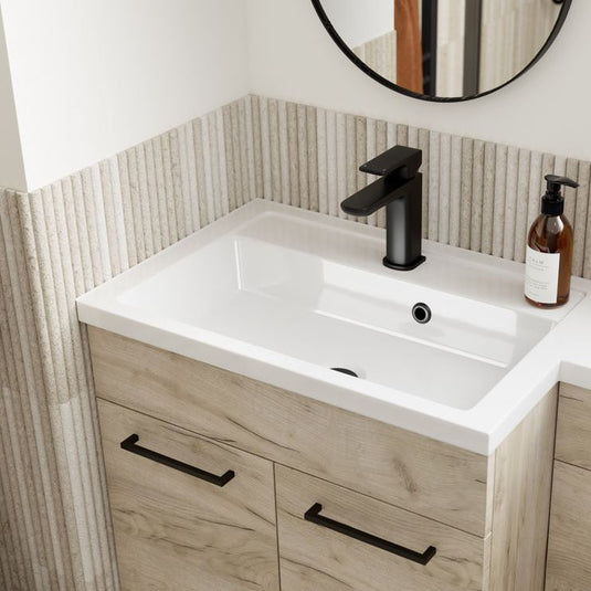 Ruby Winston 1100mm Floor Standing L-Shape Pack & Basin (RH) - Oak - RUBY107499 - Bathroom Shack