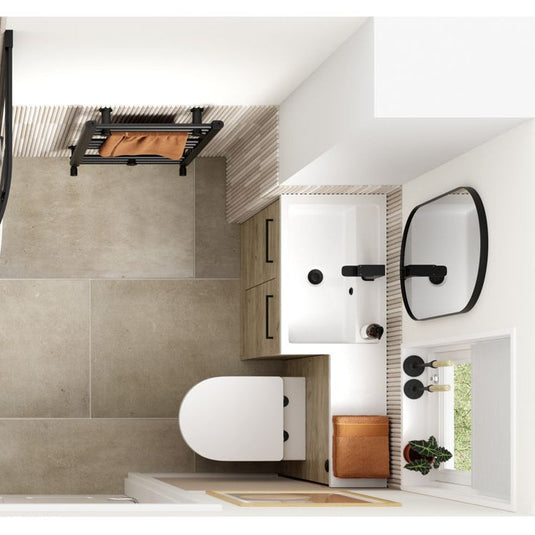 Ruby Winston 1100mm Floor Standing L-Shape Pack & Basin (RH) - Oak - RUBY107499 - Bathroom Shack