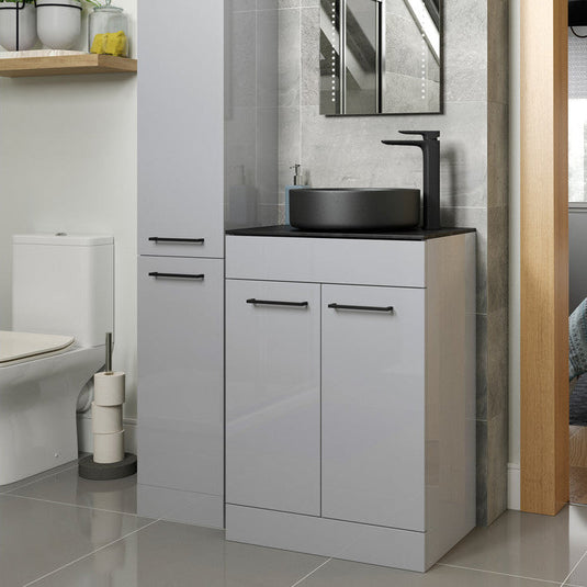 Ruby Winston 350mm Floor Standing 2 Door Tall Unit - Grey Gloss - RUBY103604 - Bathroom Shack