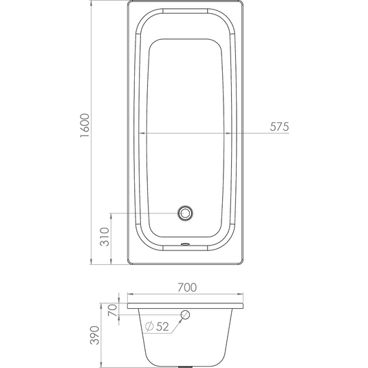 Saneux Sansteel 1600x700mm Bath 0TH - SST167 - Bathroom Shack