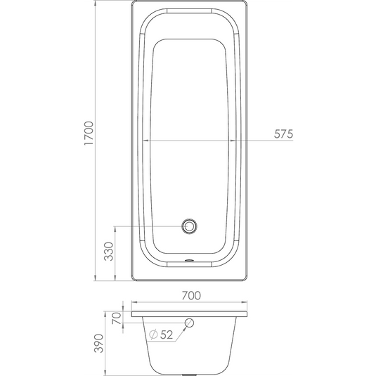 Saneux Sansteel 1700x700mm Bath 0TH - SST177 - Bathroom Shack