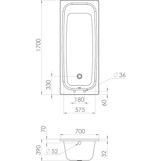 Saneux Sansteel 1700x700mm Bath 2TH - SST177.1 - Bathroom Shack