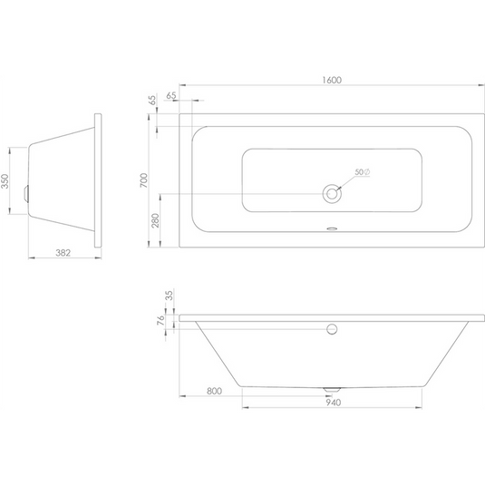 Saneux Stetson 1600x700mm Double Ended Bath & Legs - 20142