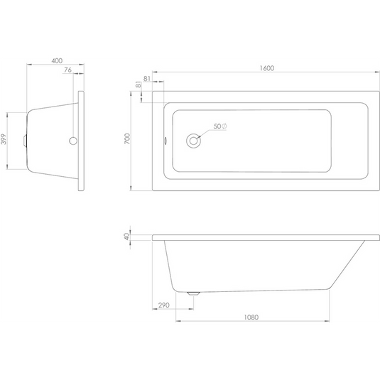 Saneux Stetson 1600x700mm Single Ended Bath & Legs - 20141