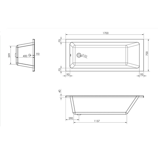 Saneux Stetson 1700x700mm Single Ended Bath & Legs - 20145 - Bathroom Shack