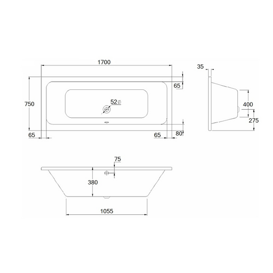 Saneux Stetson 1700x750mm Double Ended Bath & Legs - 20151 - Bathroom Shack