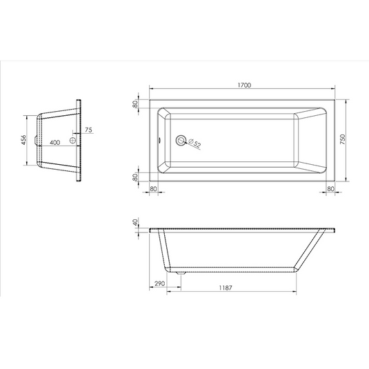 Saneux Stetson 1700x750mm Single Ended Bath & Legs - 20152 - Bathroom Shack