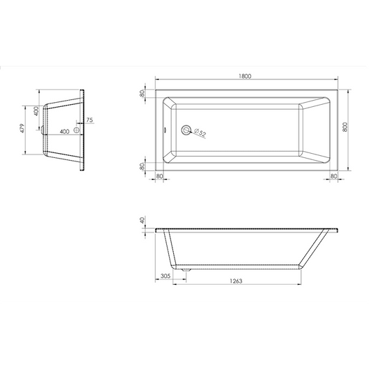 Saneux Stetson 1800x800mm Single Ended Bath & Legs - 20155 - Bathroom Shack