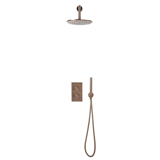 Scudo Core Round Handle Shower Arm Drench Head & Bracket - Brushed Bronze - NU-043 - Bathroom Shack