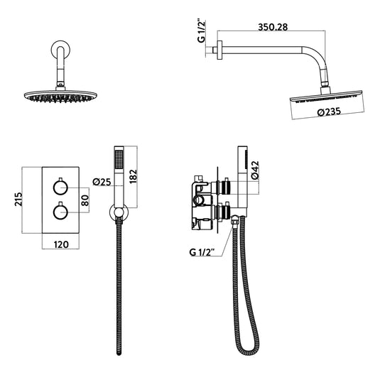 Scudo Core Round Handle Shower Arm Drench Head & Bracket - Brushed Bronze - NU-043 - Bathroom Shack