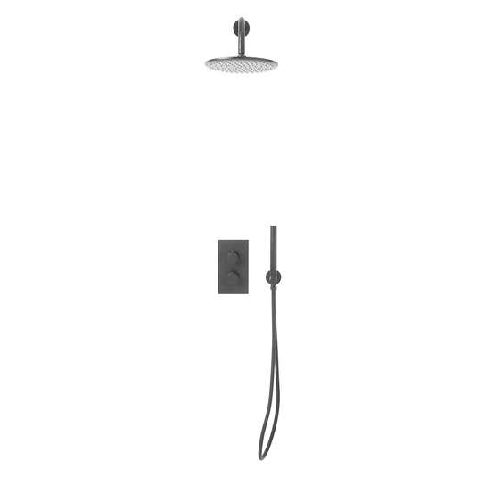 Scudo Core Round Handle Shower Arm Drench Head & Bracket - Gunmetal - NU-036 - Bathroom Shack