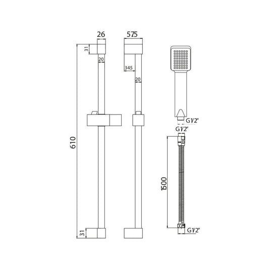 Scudo Mono Square Riser Kit - Black - BLACK003ORBL - Bathroom Shack