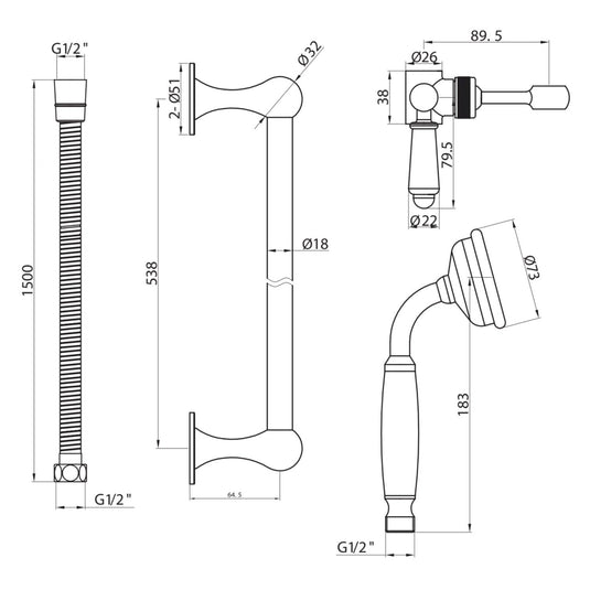 Scudo Traditional Slide Rail Kit - Chrome - RISERKIT003L - Bathroom Shack