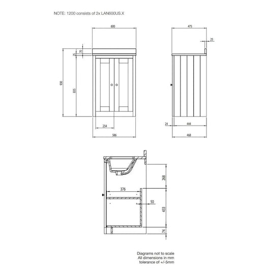 Tavistock Lansdown 1200mm Double Bowl Underslung Unit - Mineral Blue - LAN600US.MBx2 - Bathroom Shack