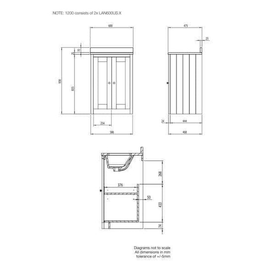 Tavistock Lansdown 1200mm Underslung Floorstanding Vanity Unit - Linen White - LAN600US.LWx2 - Bathroom Shack