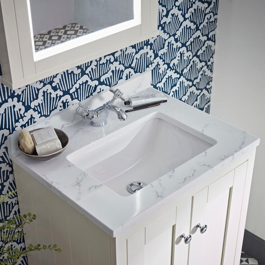 Tavistock Lansdown 600mm Worktop for Undermount Basin with Upstand - Carrara - LANUSW6.CA - Bathroom Shack