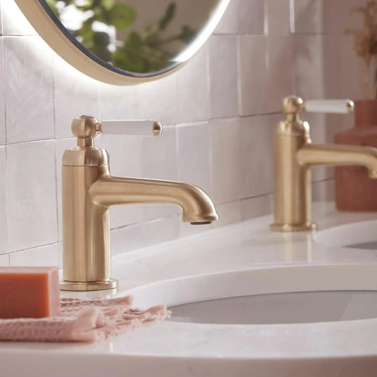 Tavistock Lansdown Pair of Basin Taps Brushed Brass - Bathroom Shack
