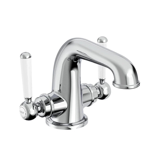 Tavistock Lansdown Twin Basin Mono Mixer Tap with Click Waste Chrome/White - Bathroom Shack