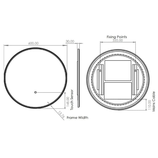 Tavistock Oxygen Round Illuminated Mirror Black 600mm - Bathroom Shack