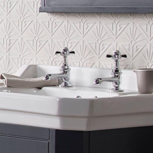 Tavistock Varsity Basin Pillar Taps - Chrome/White - Bathroom Shack