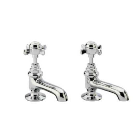 Tavistock Varsity Basin Pillar Taps - Chrome/White - Bathroom Shack
