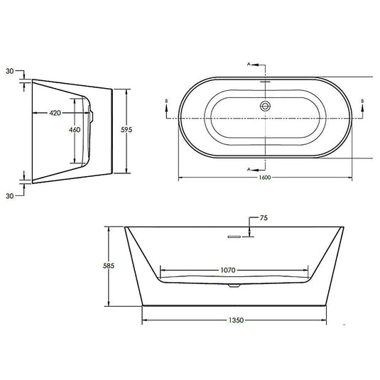 The White Space Como Double Ended Oval Freestanding Bath 1600mm x 750mm - White - Bathroom Shack