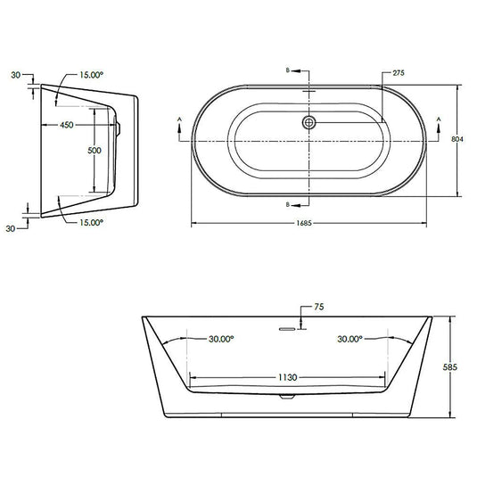 The White Space Como Double Ended Oval Freestanding Bath 1685mm x 800mm - White - Bathroom Shack