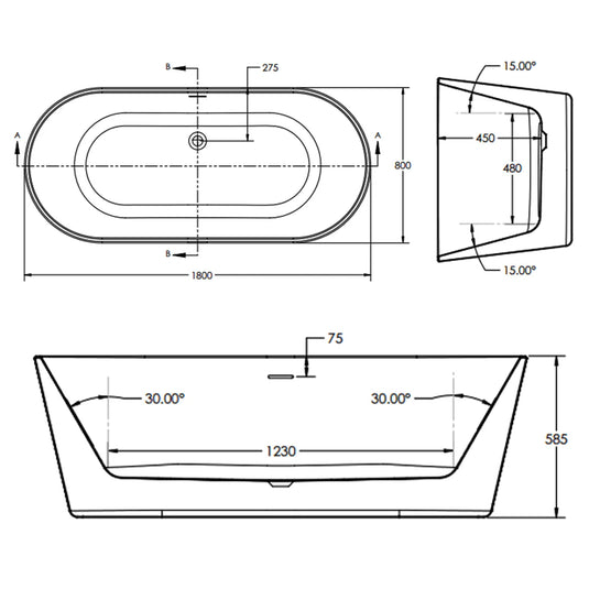 The White Space Como Double Ended Oval Freestanding Bath 1800mm x 800mm - White - Bathroom Shack