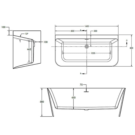 The White Space Double Ended D-Shaped Freestanding Bath 1600mm x 800mm - White - Bathroom Shack