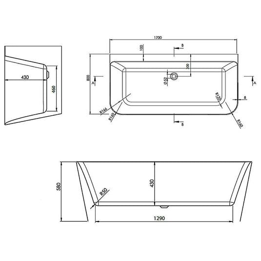 The White Space Double Ended D-Shaped Freestanding Bath 1700mm x 800mm - White - Bathroom Shack