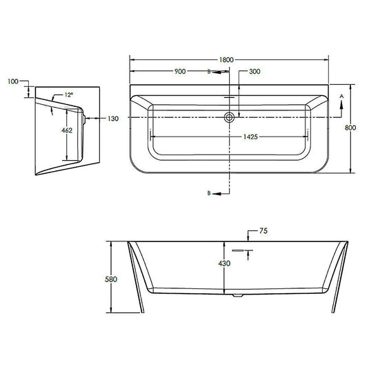 The White Space Double Ended D-Shaped Freestanding Bath 1800mm x 800mm - White - Bathroom Shack