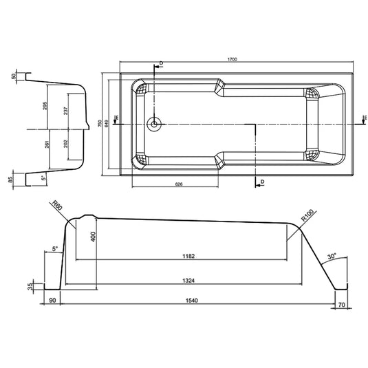 The White Space I-Bath Single Ended Shower Bath 1700mm x 750mm - White - Bathroom Shack
