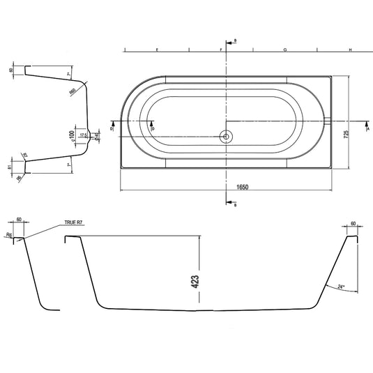 The White Space J-Bath Double Ended Rectangular Bath 1650mm x 725mm - Left Handed - Bathroom Shack