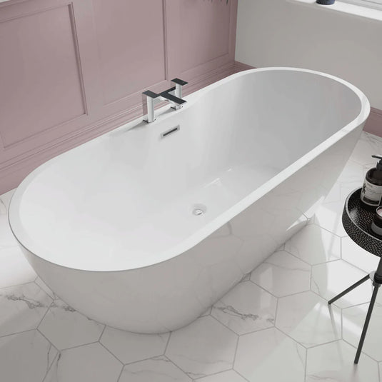 The White Space Senna Double Ended Oval Freestanding Bath 1555mm x 745mm - White - Bathroom Shack